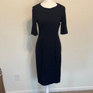 COS Dark Navy Stretchy Pencil Shift Crew Neck Midi Dress Size XS